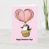 Carte Heureuse Sainte-Valentin de pingouin à ballon à ai (Devant)