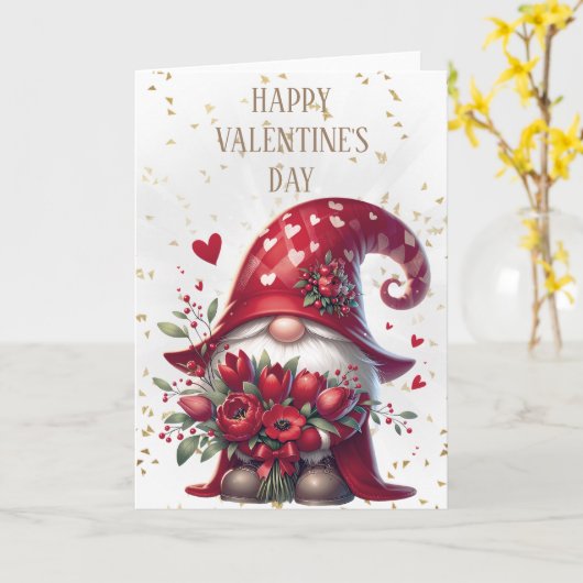 Carte Heureuse Sainte-Valentin Gnome (Fleur jaune)