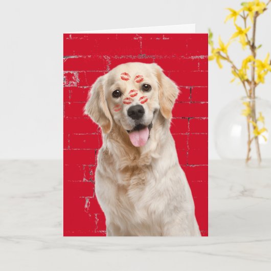 Carte Heureuse Sainte-Valentin Golden Retriever (Fleur jaune)