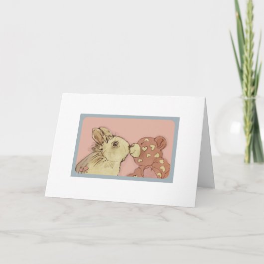 Carte Heureuse Sainte-Valentin, lapin et ours en p (Devant)