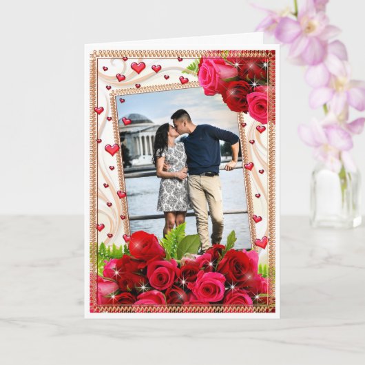 Carte Heureuse Sainte-Valentin Photo Coeurs romantiques (Orchidée)