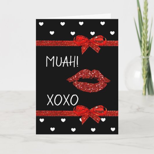 Carte Heureuse Sainte-Valentin Red Lips Kiss Muah (Devant)
