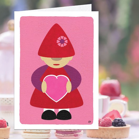 Carte Heureuse Sainte-Valentin rose Gnome moderne