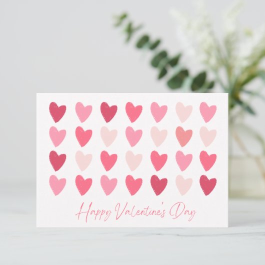 Carte Heureuse Sainte-Valentin Rows of Pink Hearts (Debout devant)
