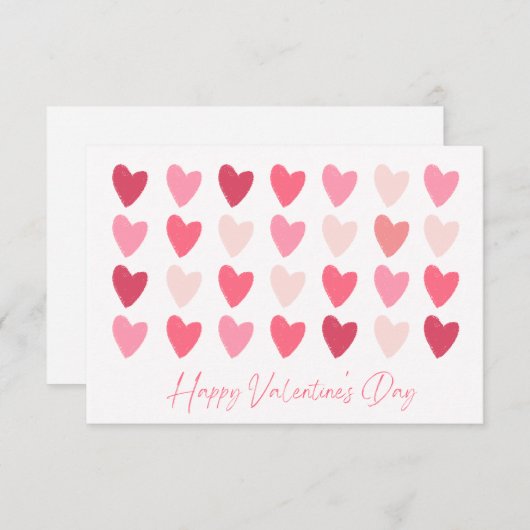 Carte Heureuse Sainte-Valentin Rows of Pink Hearts (Devant / Derrière)