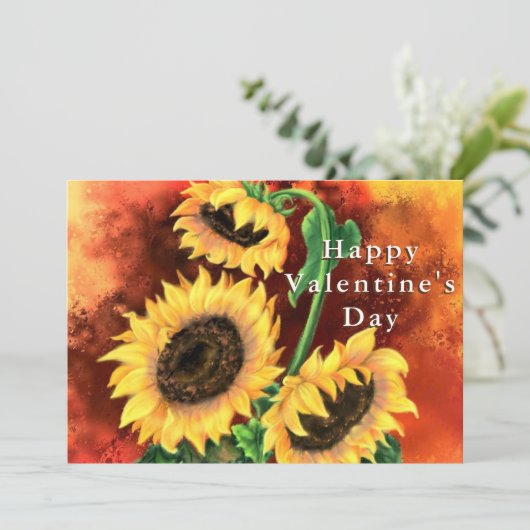 Carte Heureuse Sainte-Valentin - Trois Beaux Tournesols (Debout devant)