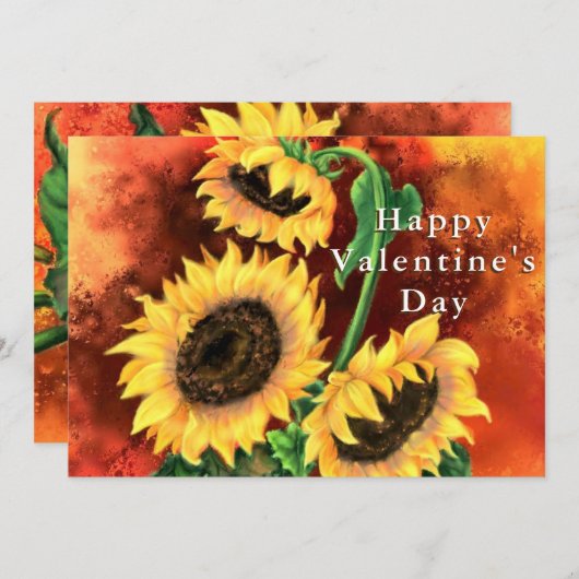 Carte Heureuse Sainte-Valentin - Trois Beaux Tournesols (Devant / Derrière)