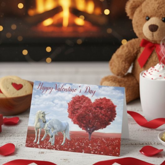 Carte Heureuse Sainte-Valentin Unicorn amour Heart Tree