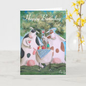 Carte Heureuse vaches d'anniversaire (Fleur jaune)