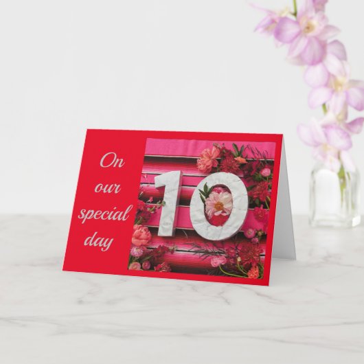 Carte HEUREUX **10e ANNIVERSAIRE** FEMME OU MARI (Orchidée)