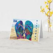 Carte HEUREUX *15e* ANNIVERSAIRE AVEC FLIP FLOPS Card (Fleur jaune)