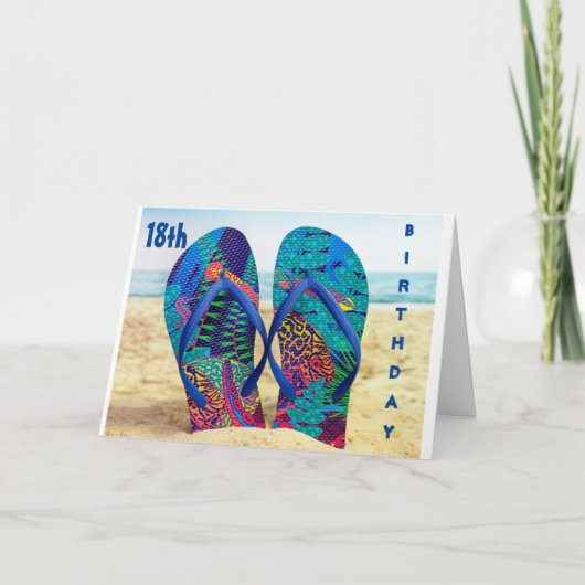 Carte HEUREUX *18e* ANNIVERSAIRE AVEC FLIP FLOPS Card (Devant)