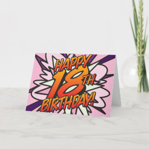 Carte HEUREUX 18E ANNIVERSAIRE BD Livre Pop Art rose