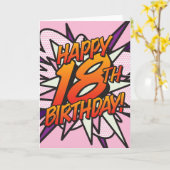 Carte HEUREUX 18E ANNIVERSAIRE BD Livre Pop Art rose (Fleur jaune)