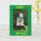 CARTE HEUREUX "ANNIVERSAIRE" BIRDHOUSE POUR VOUS! (Fleur jaune)