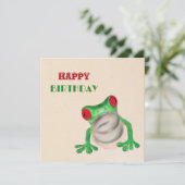 Carte Heureux anniversaire Grenouille verte salut (Debout devant)