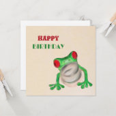 Carte Heureux anniversaire Grenouille verte salut (Devant/Arrière en situation)
