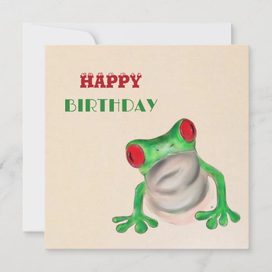 Carte Heureux anniversaire Grenouille verte salut (Devant)
