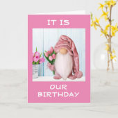 CARTE HEUREUX "ANNIVERSAIRE MUTUEL" DU COOL GNOME (Fleur jaune)