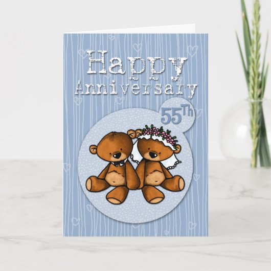 Carte heureux anniversaire ours - 55 ans (Devant)