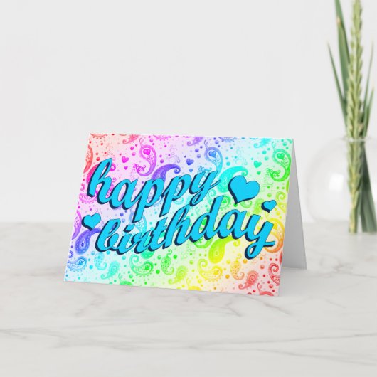 Carte heureux anniversaire : rainbow paisley : (Devant)