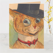 CARTE HEUREUX CHAT D'ANNIVERSAIRE PORTANT LE HAUT DU CHA (Fleur jaune)
