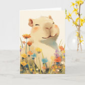 Carte Heureux comme Capybara (Fleur jaune)