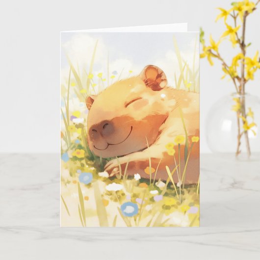 Carte Heureux comme Capybara (Fleur jaune)