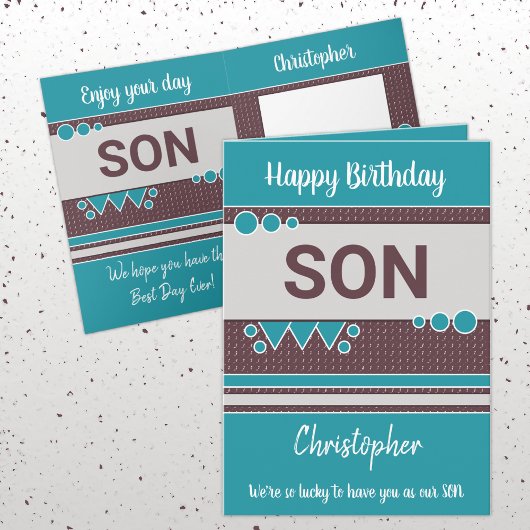 Carte Heureux de t'avoir un fils marron et turquoise ann