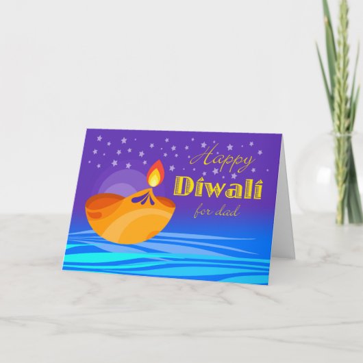 Carte Heureux Diwali pour papa, Diya et Stars (Devant)