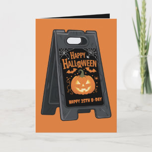 Carte heureux halloween et heureux anniversaire orange