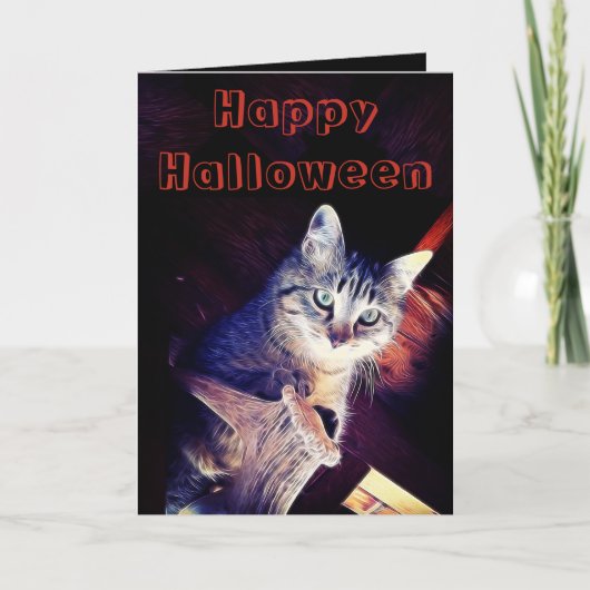 Carte Heureux Halloween Kitty Dans Rafters Photo (Devant)