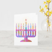 Carte Heureux Hanoukka Pink Menorah Photo (Fleur jaune)