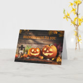 CARTE **HEUREUX OCTOBRE ANNIVERSAIRE ET BOO À VOUS** CAR (Fleur jaune)