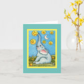CARTE HEUREUX PETIT ÉLÉPHANT ATTEINTE POUR LES ÉTOILES V (Fleur jaune)