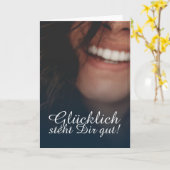 Carte Heureux vous va bien ! - Bleu (Fleur jaune)