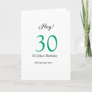 Carte Hey c'est la 30e anniversaire vert noir lettre gra