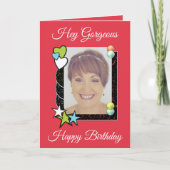 Carte Hey coeurs magnifiques étoiles photo rouge anniver (Devant)