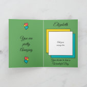 Carte Hey coeurs magnifiques étoiles photo vert annivers (Intérieur)