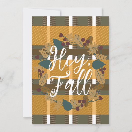 Carte Hey Fall à la couronne de verdure à carreaux (Devant)