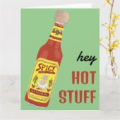 Carte HEY HOT STUFF Sauce piquante Chaude Mignonne Chat  (Fleur jaune)