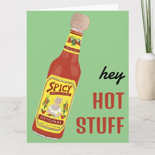 Carte HEY HOT STUFF Sauce piquante Chaude Mignonne Chat  (Devant)