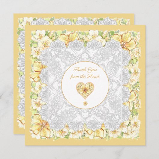 Carte Hibiscus & dentelle JAUNE (Devant / Derrière)