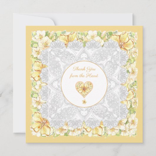 Carte Hibiscus & dentelle JAUNE (Devant)