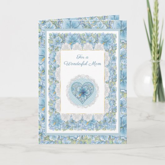 Carte Hibiscus & dentelle TURQUOISE (Devant)