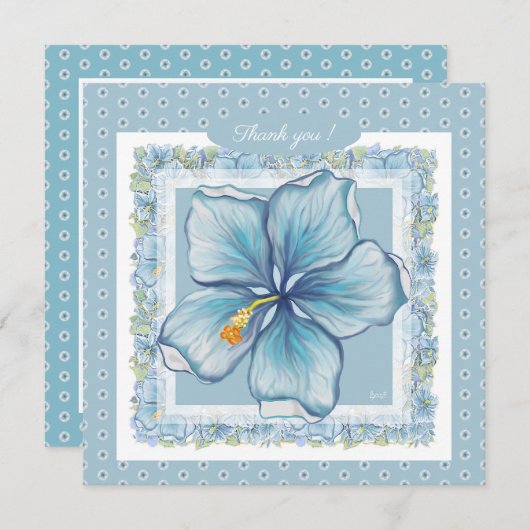 Carte Hibiscus & dentelle TURQUOISE (Devant / Derrière)