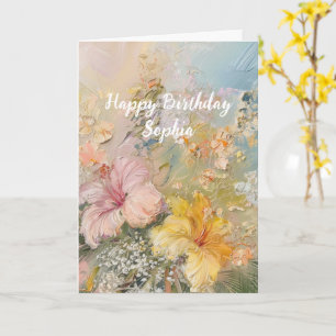 Carte Hibiscus Jaune Rose Fleurs Tropicales Anniversaire