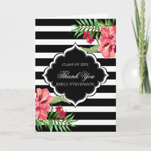Carte Hibiscus Rose Et Bandes Noires - Graduations