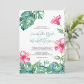 Carte Hibiscus rose tropical Mariage d'aquarelle (Debout devant)