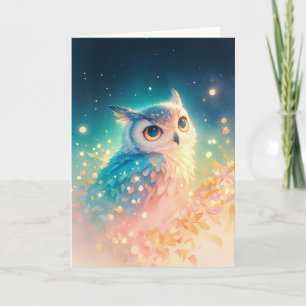 Carte Hibou aux yeux étoilés dans une lueur onirique